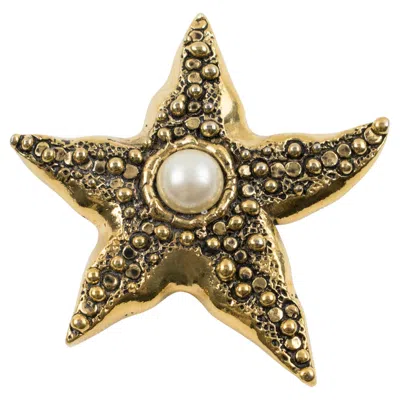 Pre-owned Guy Laroche Paris Gilt Metal Starfish Brooch With Pearl Cabochon In Multiple