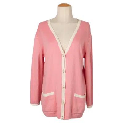 Pre-owned Guy Laroche Pink And White Cotton Cardigan