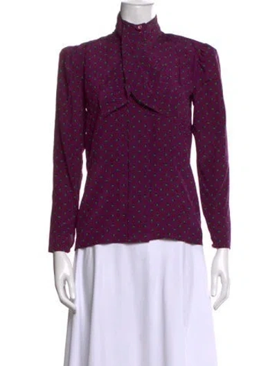 Pre-owned Guy Laroche Printed Long Sleeve Blouse In Purple