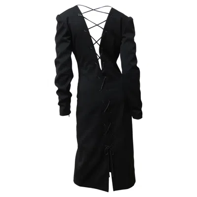 Pre-owned Guy Laroche Silk Lace Up Back Dress 1990s In Black