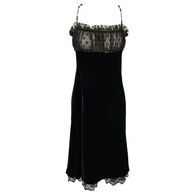 Pre-owned Guy Laroche Size 10 Black Viscose Silk Mesh Spaghetti Straps Cocktail Dress