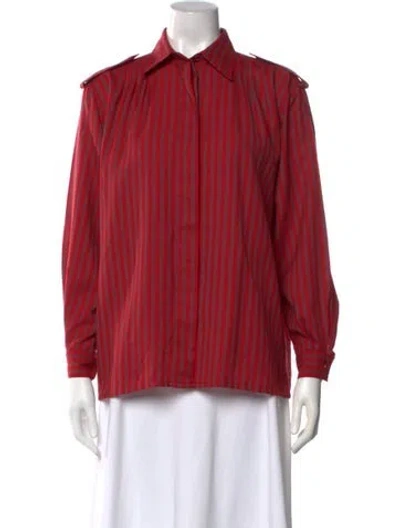 Pre-owned Guy Laroche Striped Long Sleeve Button-up Top In Red
