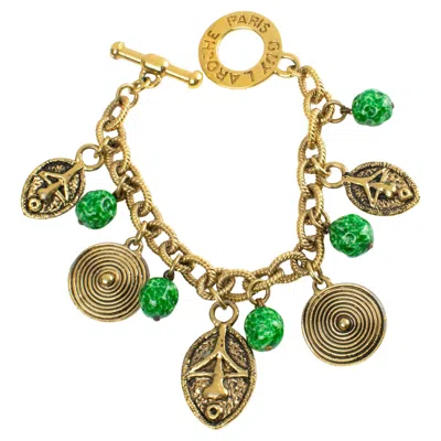 Pre-owned Guy Laroche Tribal Inspired Link Bracelet With Ceramic Charms In Multi