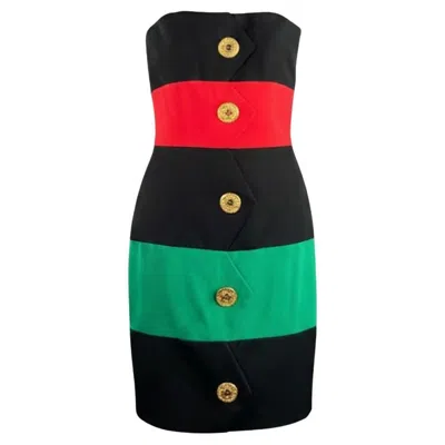 Pre-owned Guy Laroche Vintage 1980s Y De G () Striped Bustier Dress & Bolero Set In Black