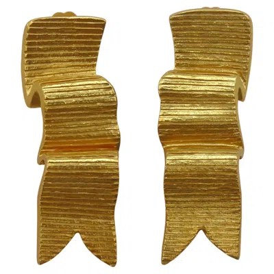 Pre-owned Guy Laroche Vintage Gold Tone Ribbon Clip-on Earrings In Multi