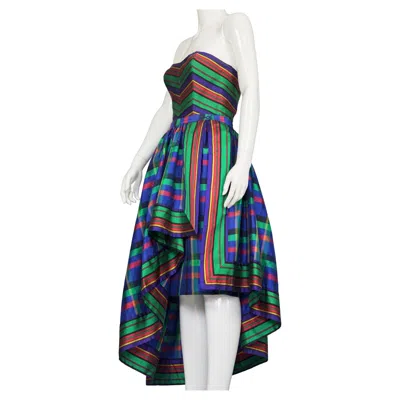 Pre-owned Guy Laroche Vintage  Silk Chevron Plaid Tube Dress Over Skirt Set In Black