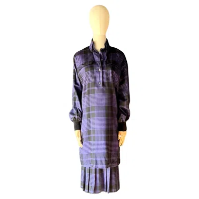Pre-owned Guy Laroche Vintage  Two Piece Checkered Blouse & Skirt In Black