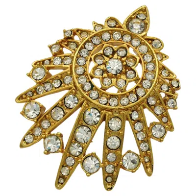 Pre-owned Guy Laroche Vintage Jewelled Gold Tone Brooch In Multi