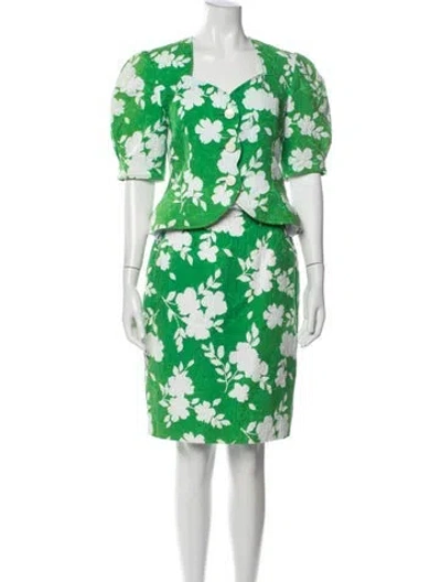 Pre-owned Guy Laroche Vintage Late 1980's - Early 1990's Skirt Suit In Green/white
