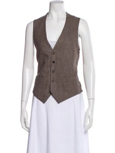 Pre-owned Guy Laroche Wool Plaid Print Vest In Gray