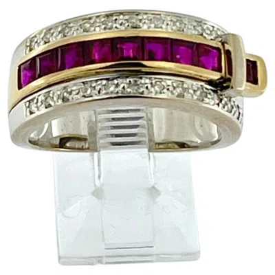 Pre-owned Guy Laroche Yellow And White Gold Belt Ring With Diamonds And Rubies