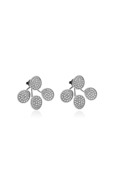 Guzema 18k White Gold And Diamond Tetra Flat Earrings