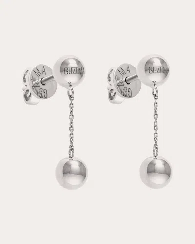Guzema Women's 18k Gold Dual Mini Orb Drop Earrings In White Gold