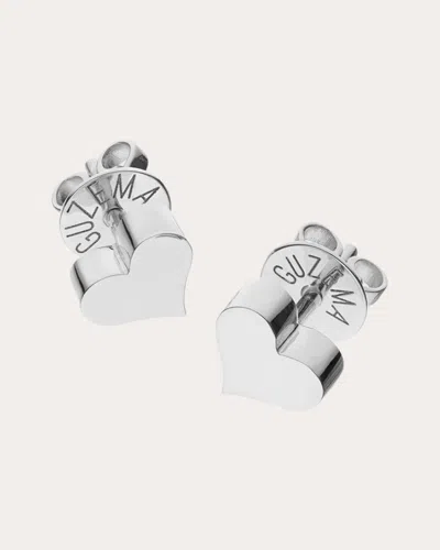 Guzema Women's 18k Gold Puffed Heart Stud Earrings In White Gold