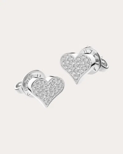 Guzema Women's Diamond Heart Stud Earrings In White Gold