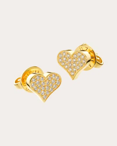 Guzema Women's Diamond Heart Stud Earrings In Yellow Gold