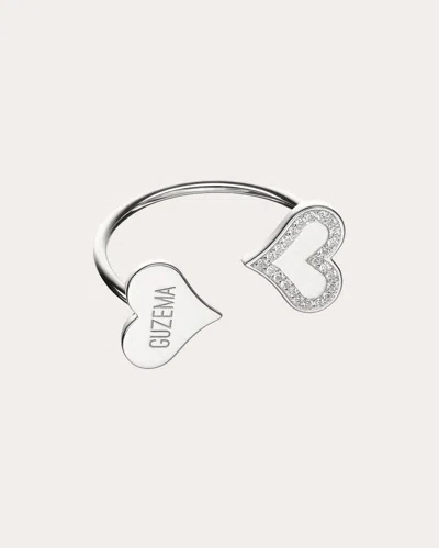 Guzema Women's Diamond Outline Duo Heart Ring In White Gold