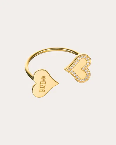 Guzema Women's Diamond Outline Duo Heart Ring In Yellow Gold