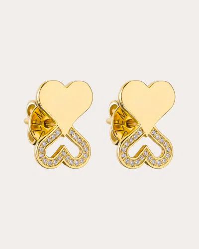 Guzema Women's Diamond Outline Duo Heart Stud Earrings In Yellow Gold