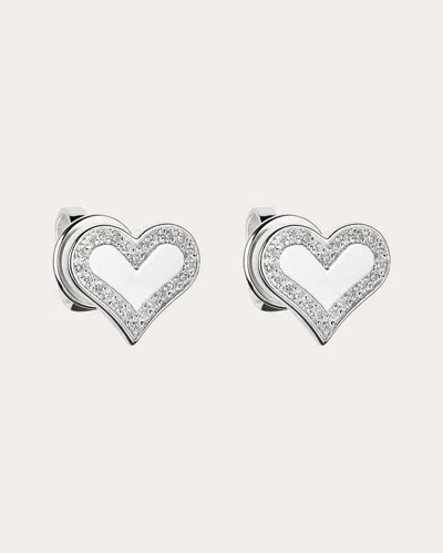 Guzema Women's Diamond Outline Heart Stud Earrings In White Gold
