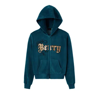 Pre-owned Gv Gallery Paris Hilton Velour Zip Up 'teal' | Blue | Men's Size S
