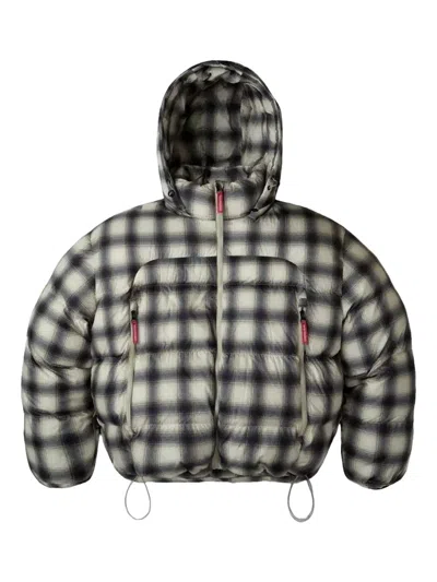 Gv Gallery Plaid Hooded Puffer Jacket In Gray