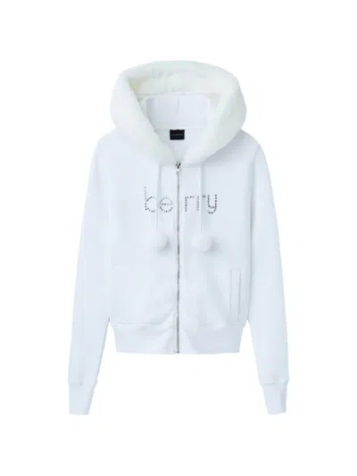 Gv Gallery Raspberry Hills Pom-pom Zip-up Hoodie In White