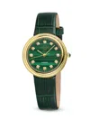 GV2 AREZZO 33MM IP YELLOW GOLDTONE STAINLESS STEEL, MALACHITE, DIAMOND & LEATHER STRAP WATCH