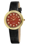 Gv2 Arezzo Diamond Embellished Leather Strap Watch, 33mm In Black