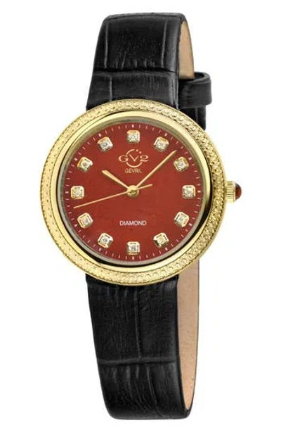 Gv2 Arezzo Diamond Embellished Leather Strap Watch, 33mm In Black