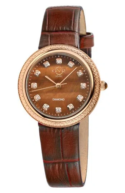 Gv2 Arezzo Diamond Embellished Leather Strap Watch, 33mm In Brown