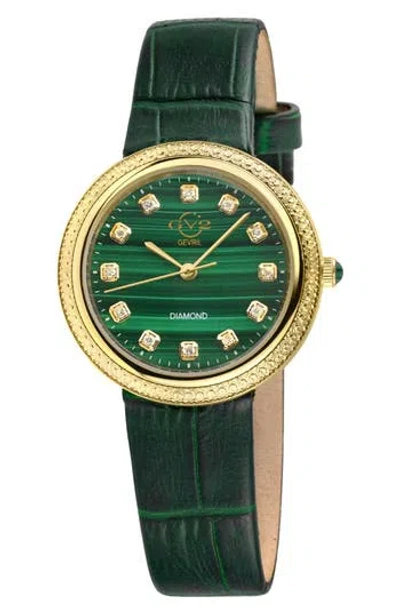 Gv2 Arezzo Diamond Embellished Leather Strap Watch, 33mm In Green