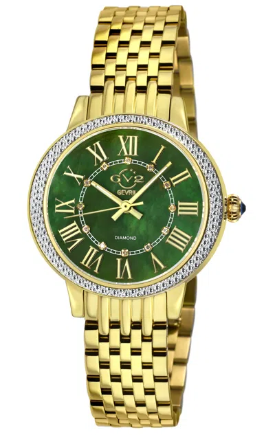 Gv2 Astor Iii Women's Ipyg Case, Dark Green Mop Dial, Ipyg Stainless Steel Bracelet In Gold