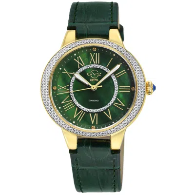 Gv2 By Gevril Astor Ii Quartz Ladies Watch 9144-l6 In Yellow/mother Of Pearl/green/gold Tone