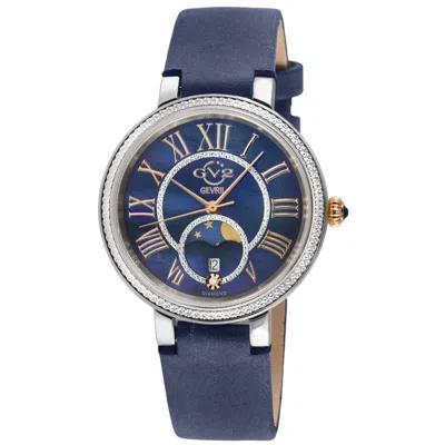 Gv2 By Gevril Genoa Mother Of Pearl Dial Quartz Moon Phase Diamond Ladies Watch 12549 In Blue