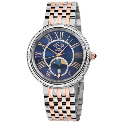 Gv2 By Gevril Genoa Mother Of Pearl Dial Quartz Moon Phase Diamond Ladies Watch 12549b In Brown