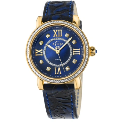 Gv2 By Gevril Marsala Diamond Mother Of Pearl Dial Ladies Watch 9862 In Blue / Gold Tone / Mop / Mother Of Pearl / Yellow