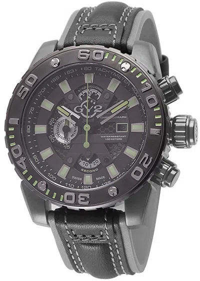 Pre-owned Gv2 By Gevril Men's 1403 Polpo Chronograph Luminous Black Leather Date Watch