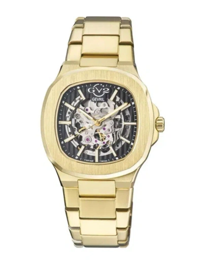 Pre-owned Gv2 By Gevril Men's 18115 Potente Swiss Automatic Skeletal Gold Ip Watch