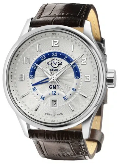 Pre-owned Gv2 By Gevril Men's 42301 Giromondo White Dial Brown Leather Date Swiss Watch