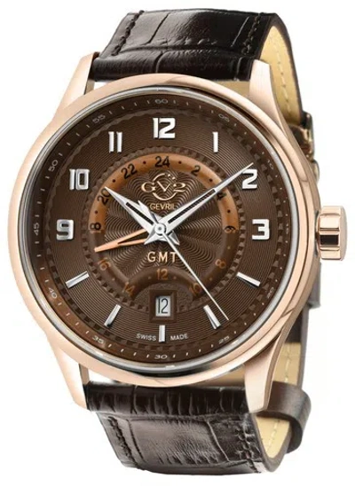 Pre-owned Gv2 By Gevril Men's 42305 Giromondo Brown Dial Brown Leather Date Swiss Watch