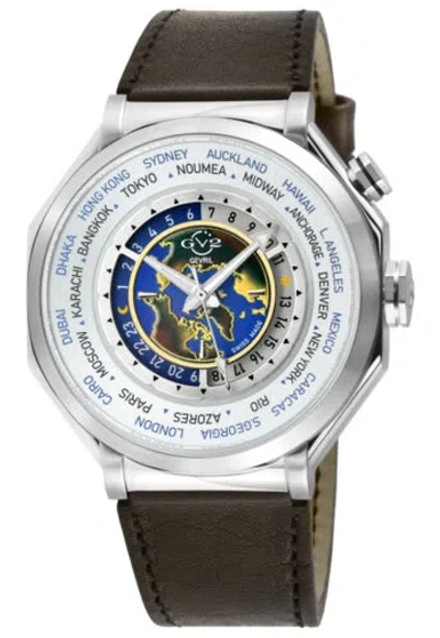 Pre-owned Gv2 By Gevril Men's 42430 Marchese Worldtimer Brown Leather Swiss Watch