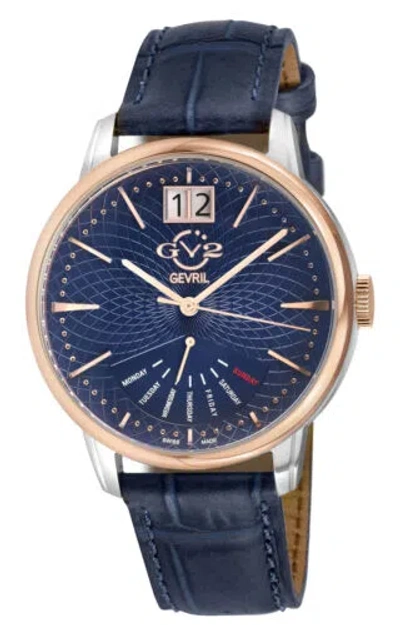 Pre-owned Gv2 By Gevril Men's 56215 Rovescio Black Leather Swiss Day-date Watch