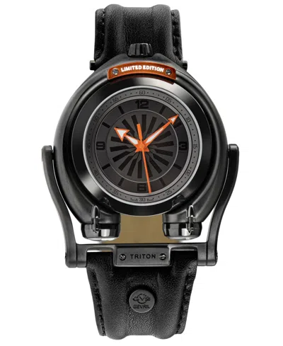 Gv2 By Gevril Men's Triton Automatic Black Genuine Leather Strap Watch 49mm In Silver