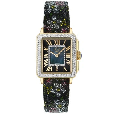 Gv2 By Gevril Padova Floral Mother Of Pearl Dial Ladies Watch 12307f In Black / Gold Tone / Mop / Mother Of Pearl / Yellow