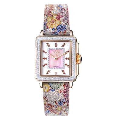 Gv2 By Gevril Padova Gemstone Floral Diamond Mother Of Pearl Dial Ladies Watch 12336f In Gold Tone / Mother Of Pearl / Pink / Rose / Rose Gold Tone / White