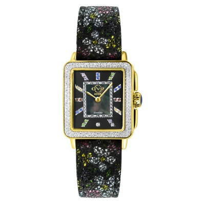 Gv2 By Gevril Padova Gemstone Floral Diamond Mother Of Pearl Dial Ladies Watch 12338f In Black / Gold Tone / Mop / Mother Of Pearl / Yellow