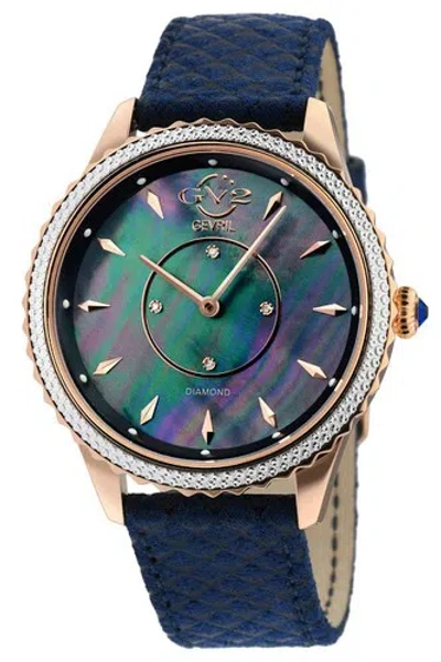 Pre-owned Gv2 By Gevril Women's 11705-425.e Siena Diamonds Blue Suede Leather Swiss Watch