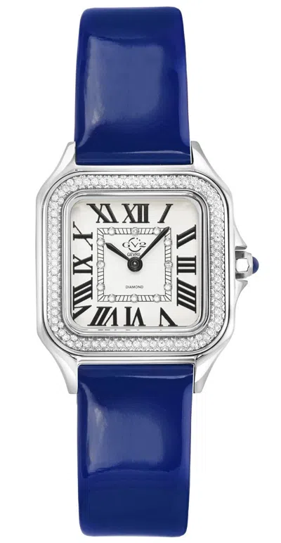 Pre-owned Gv2 By Gevril Women's 12110 Milan Swiss Quartz Blue Leather Diamond Watch