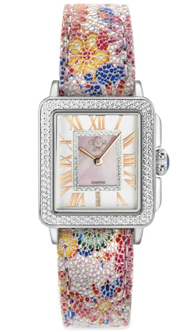 Pre-owned Gv2 By Gevril Women's 12302f Padova Diamond Mop Dial Floral Leather Swiss Watch
